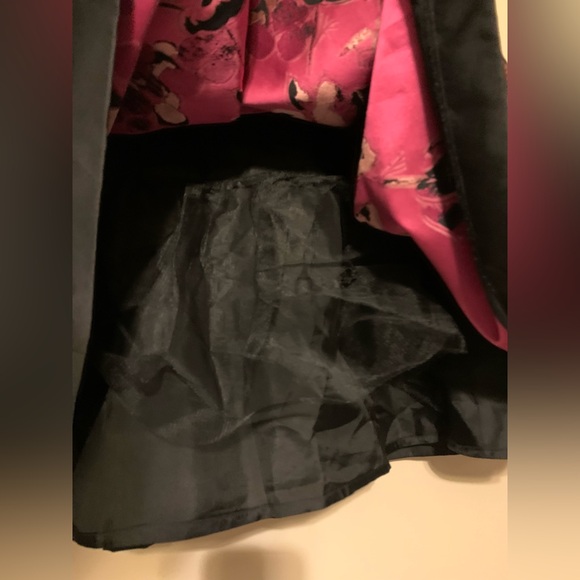 💥HP💥Eliza J. floral black & fuschia Jacquard elegant A-line midi skirt Size 10 - Picture 8 of 14